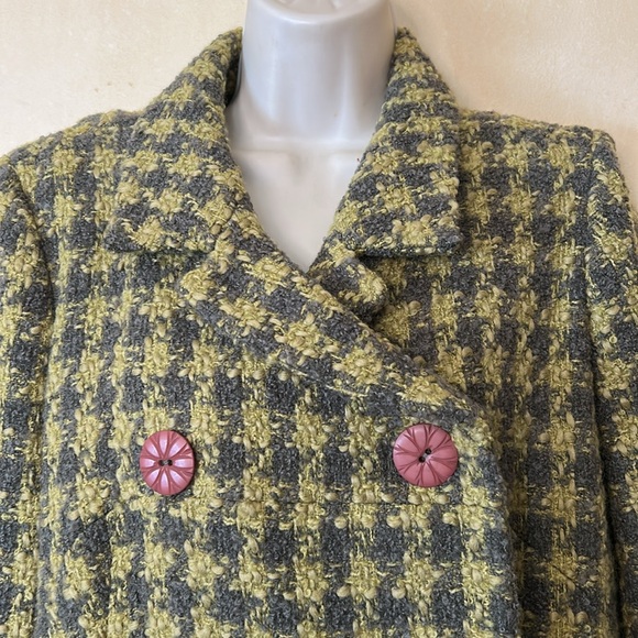 INC Green/gray plaid double breasted overcoat size M - Picture 2 of 8